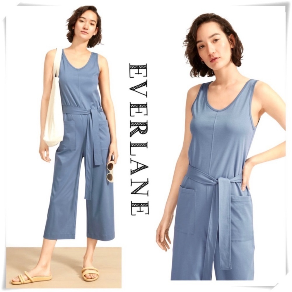 EVERLANE The Luxe Cotton Jumpsuit in Blue Size L